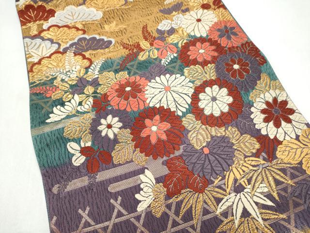 平和屋着物●六通柄袋帯　唐織　草花文　金糸　正絹　逸品　CABL9916hy