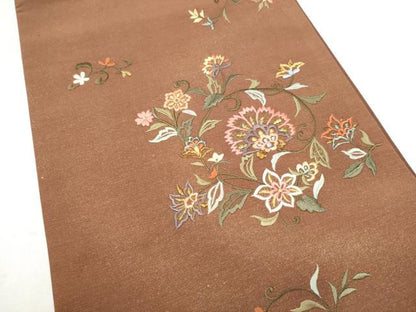 平和屋着物●太鼓柄袋帯　総刺繍　結城紬　更紗花唐草文　金彩　証紙付き　正絹　逸品　CABL9928hy
