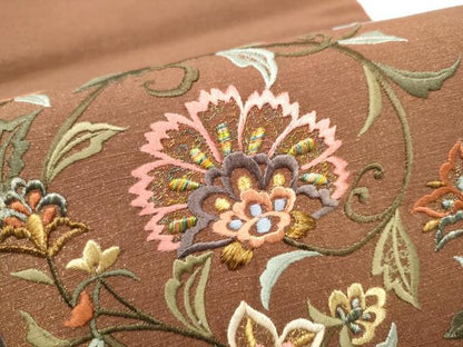 平和屋着物●太鼓柄袋帯　総刺繍　結城紬　更紗花唐草文　金彩　証紙付き　正絹　逸品　CABL9928hy