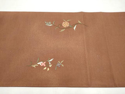 平和屋着物●太鼓柄袋帯　総刺繍　結城紬　更紗花唐草文　金彩　証紙付き　正絹　逸品　CABL9928hy