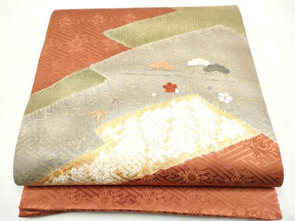 平和屋着物●太鼓柄袋帯　刺繍　松竹梅　金彩　正絹　逸品　CABL9933hy