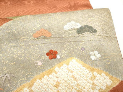 平和屋着物●太鼓柄袋帯　刺繍　松竹梅　金彩　正絹　逸品　CABL9933hy