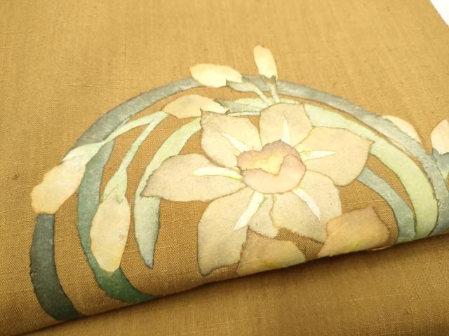 平和屋着物●太鼓柄袋帯　紬地　ろうけつ染　草花丸文　正絹　逸品　CABL9936hy