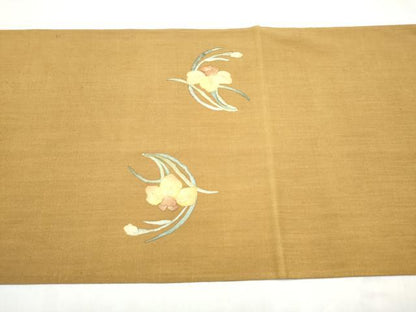 平和屋着物●太鼓柄袋帯　紬地　ろうけつ染　草花丸文　正絹　逸品　CABL9936hy