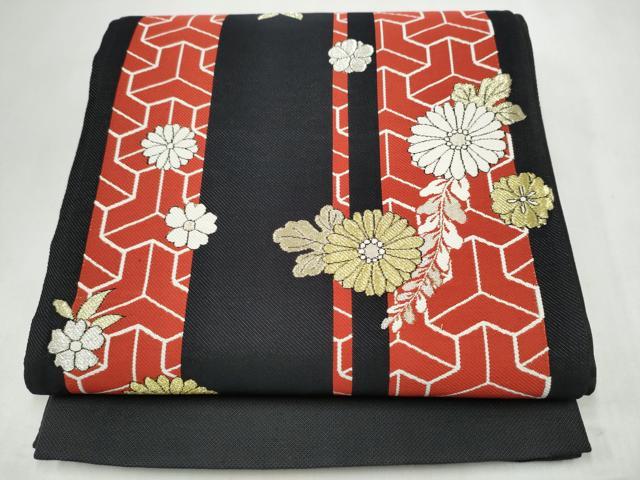 平和屋着物●六通柄袋帯　舞花文　黒地　金通し地　逸品　CABL9946hy