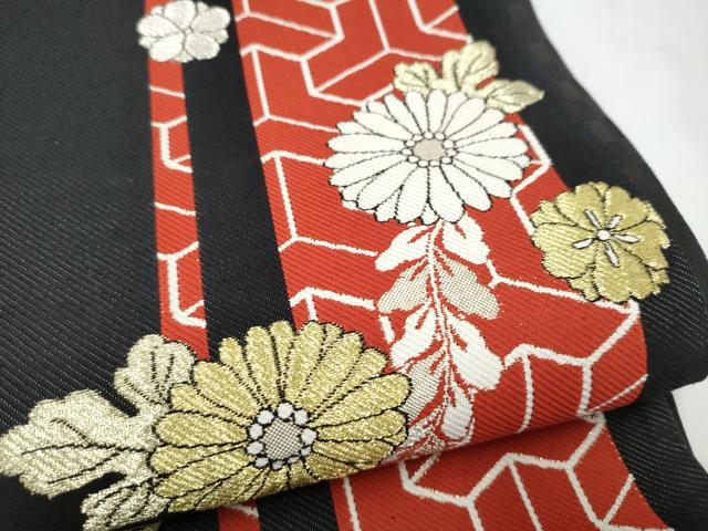 平和屋着物●六通柄袋帯　舞花文　黒地　金通し地　逸品　CABL9946hy