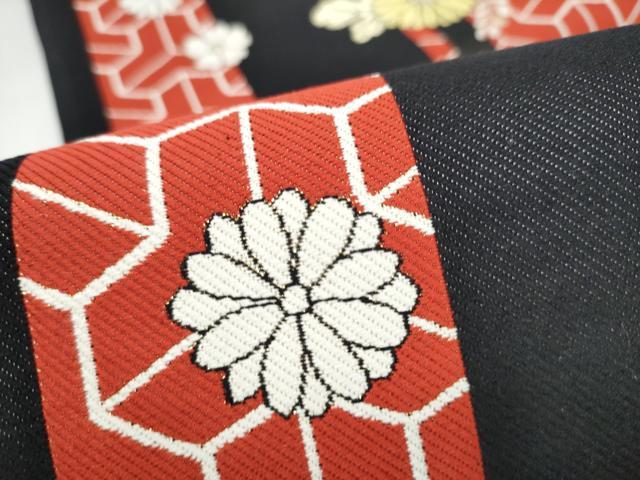 平和屋着物●六通柄袋帯　舞花文　黒地　金通し地　逸品　CABL9946hy