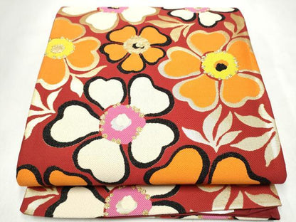 平和屋着物●六通柄袋帯　松田忍　舞花文　金糸　正絹　逸品　CABL9949hy