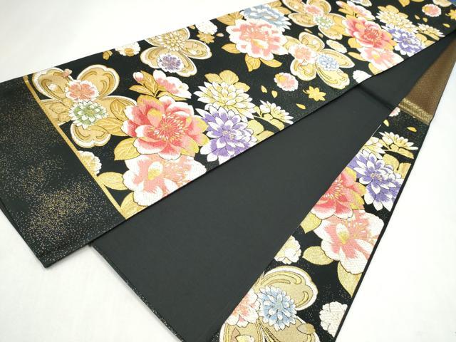 平和屋着物●西陣　大光謹製　六通柄袋帯　舞花文　黒地　金糸　証紙付き　正絹　逸品　未使用　CABL9952hy