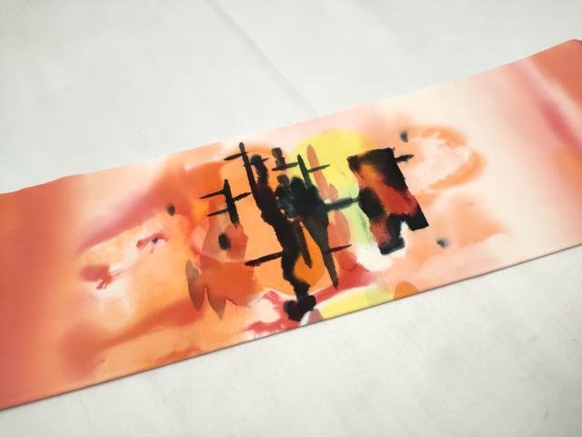 平和屋着物●虹色創家　本郷大田子　全通柄　九寸名古屋帯　霞文　正絹　逸品　CABL9971hy
