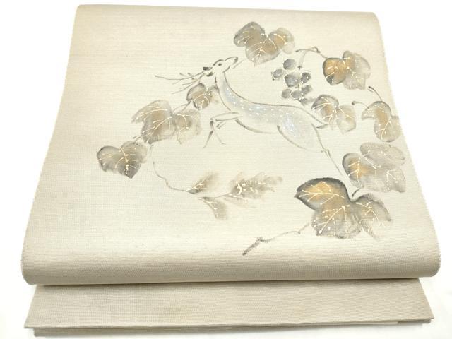 平和屋着物●八寸名古屋帯　手描き　鹿　葡萄蔦の葉文　金彩　CABL9973hy