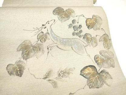 平和屋着物●八寸名古屋帯　手描き　鹿　葡萄蔦の葉文　金彩　CABL9973hy