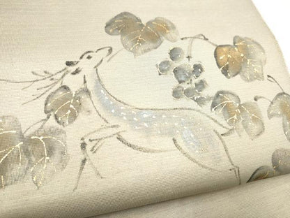 平和屋着物●八寸名古屋帯　手描き　鹿　葡萄蔦の葉文　金彩　CABL9973hy