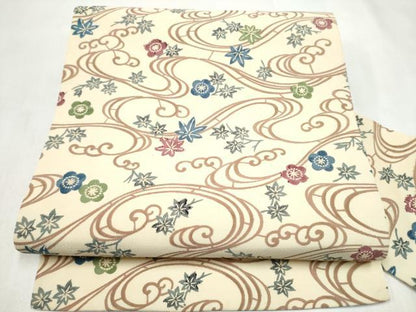 平和屋着物●全通柄　九寸名古屋帯　流水草花文　正絹　逸品　CABL9974hy