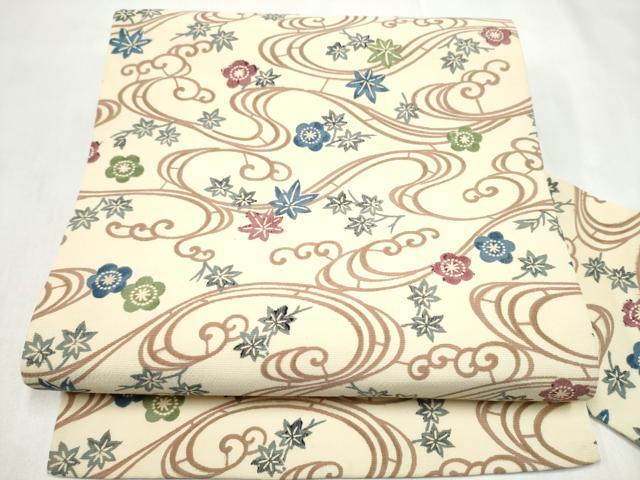 平和屋着物●全通柄　九寸名古屋帯　流水草花文　正絹　逸品　CABL9974hy
