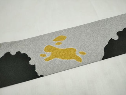 平和屋着物●九寸名古屋帯　雪輪兎文　黒地　正絹　逸品　CABL9997hy