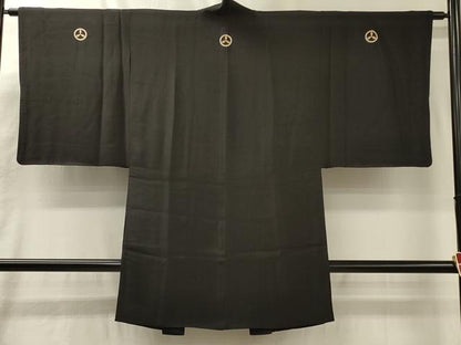 平和屋着物＃男性　長羽織　黒紋付き　正絹　逸品　CABM0001in