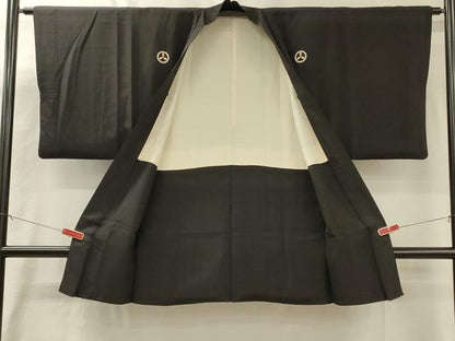 平和屋着物＃男性　長羽織　黒紋付き　正絹　逸品　CABM0001in