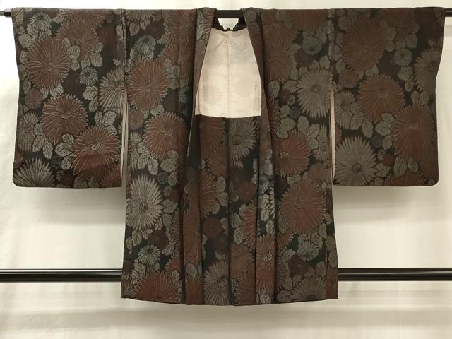 平和屋着物＃羽織　寿光織　菊づくし　黒地　銀糸　正絹　逸品　CABM0002in