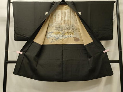平和屋着物＃男性　長羽織　黒紋付き　正絹　逸品　CABM0015in