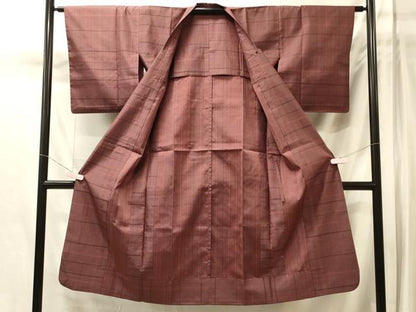 平和屋着物＃道行コート　雨コート　単衣　格子　ロング丈　正絹　逸品　CABM0027in