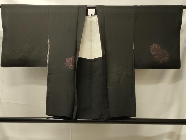 平和屋着物＃羽織　寿光織　草花文　黒地　金銀糸　正絹　逸品　CABM0043in