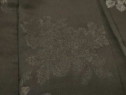 平和屋着物＃羽織　寿光織　草花文　黒地　金銀糸　正絹　逸品　CABM0043in