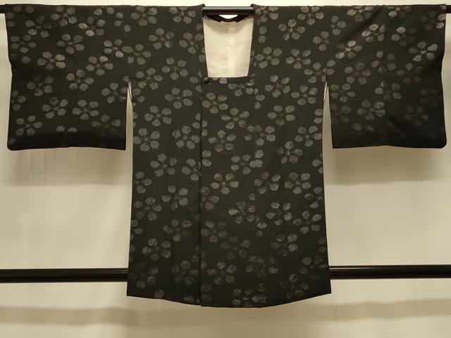平和屋着物＃道行コート　舞花文　黒地　正絹　逸品　CABM0051in