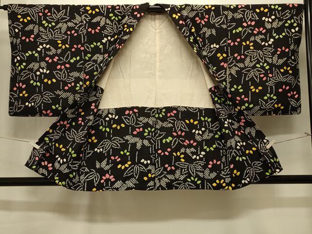 平和屋着物＃羽織　総絞り　笹の葉文　黒地　正絹　逸品　未使用　CABM0088in