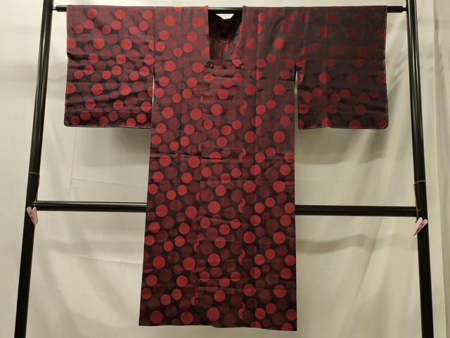 平和屋着物＃道行コート　雨コート　単衣　水玉　ロング丈　正絹　逸品　CABM0113in