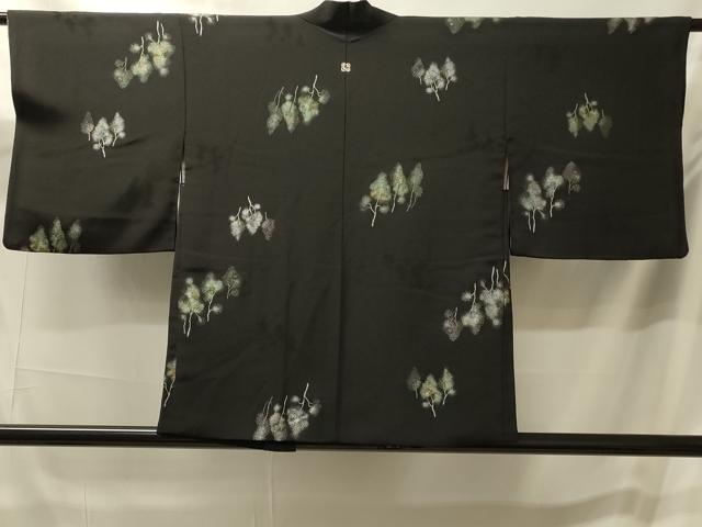 平和屋着物＃羽織　寿光織　草木文　黒地　金銀糸　正絹　逸品　CABM0116in