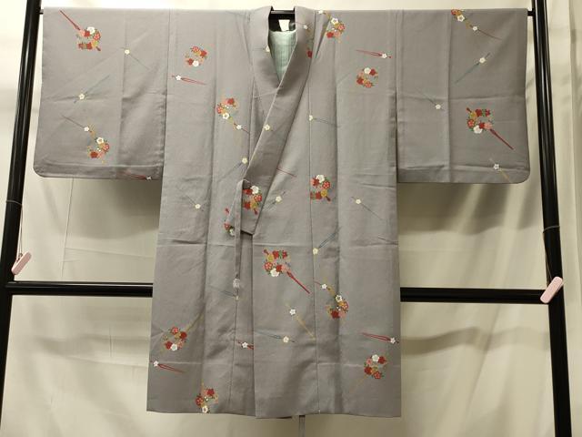 平和屋着物＃道中着　単衣　簪花文　ロング丈　正絹　逸品　CABM0119in