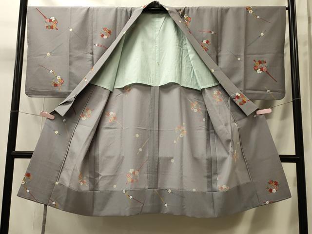 平和屋着物＃道中着　単衣　簪花文　ロング丈　正絹　逸品　CABM0119in