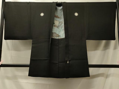 平和屋着物＃男性　羽織　黒紋付き　正絹　逸品　CABM0125in