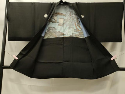平和屋着物＃男性　羽織　黒紋付き　正絹　逸品　CABM0125in