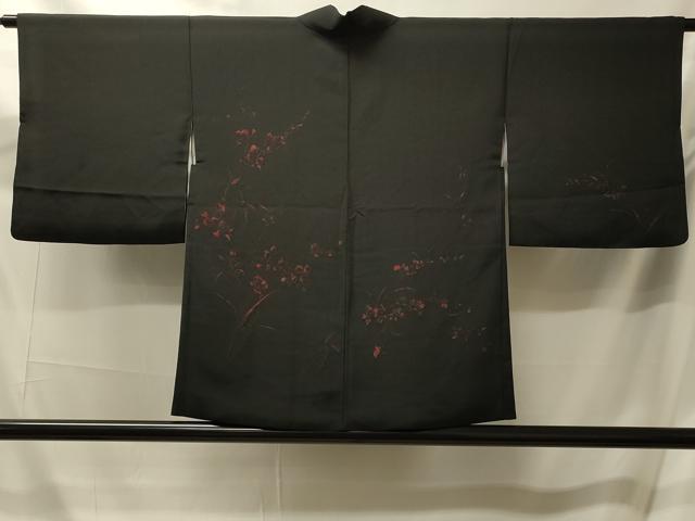 平和屋着物＃羽織　草花文　黒地　正絹　逸品　CABM0136in