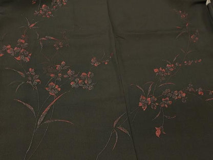 平和屋着物＃羽織　草花文　黒地　正絹　逸品　CABM0136in