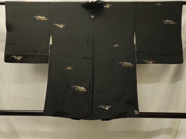 平和屋着物＃羽織　寿光織　遠山文　黒地　金銀糸　正絹　逸品　CABM0143in