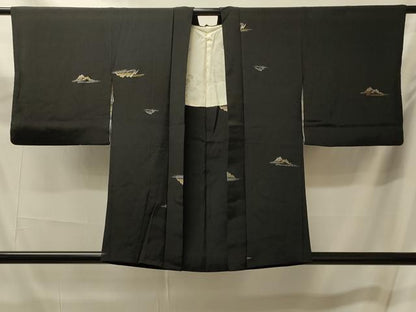 平和屋着物＃羽織　寿光織　遠山文　黒地　金銀糸　正絹　逸品　CABM0143in