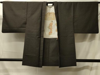平和屋着物＃本場大島紬　羽織　格子　黒地　正絹　逸品　CABM0169in