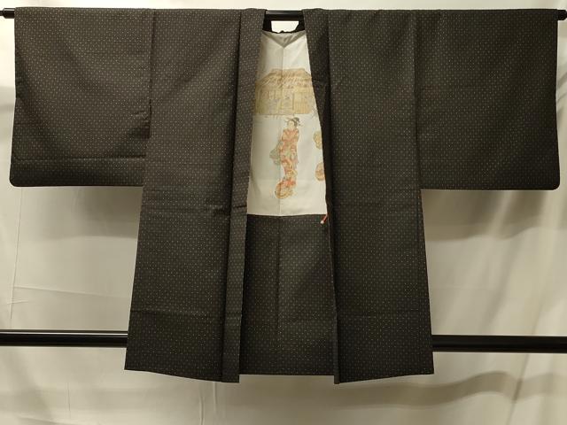 平和屋着物＃本場大島紬　羽織　格子　黒地　正絹　逸品　CABM0169in