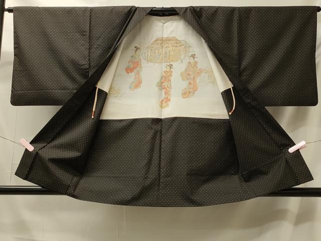 平和屋着物＃本場大島紬　羽織　格子　黒地　正絹　逸品　CABM0169in
