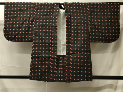 平和屋着物＃羽織　紬地　水玉　黒地　正絹　逸品　CABM0189in