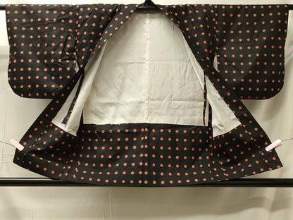 平和屋着物＃羽織　紬地　水玉　黒地　正絹　逸品　CABM0189in