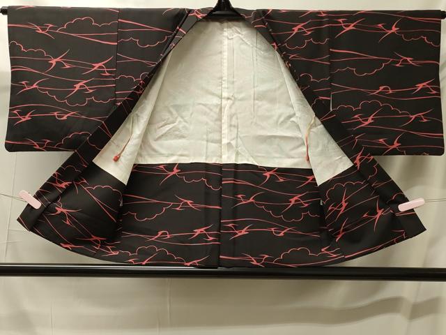平和屋着物＃羽織　雲取り飛鳥文　黒地　正絹　逸品　CABM0191in
