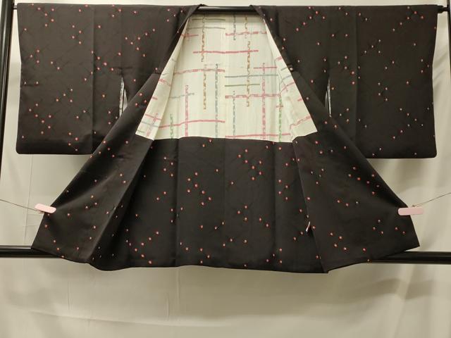 平和屋着物＃道行コート　霞文　黒地　正絹　逸品　CABM0200in