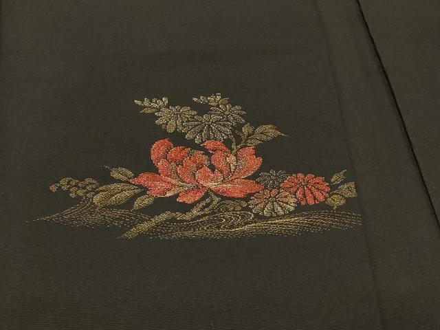 平和屋着物＃羽織　寿光織　流水御所車花文　黒地　金銀糸　正絹　逸品　CABM0202in