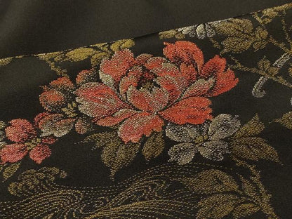 平和屋着物＃羽織　寿光織　流水御所車花文　黒地　金銀糸　正絹　逸品　CABM0202in