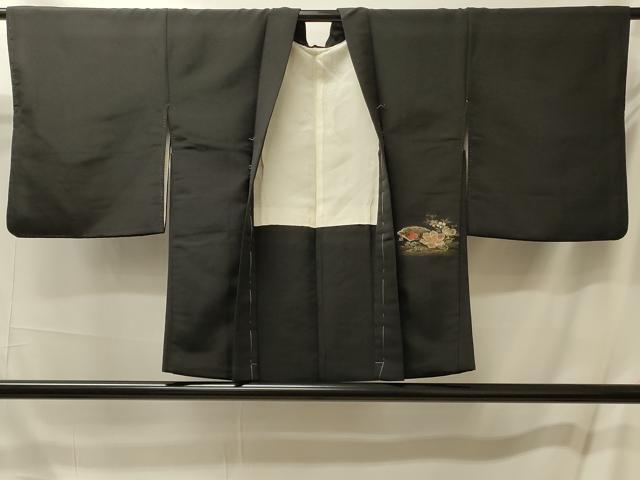 平和屋着物＃羽織　寿光織　流水御所車花文　黒地　金糸　正絹　逸品　CABM0203in