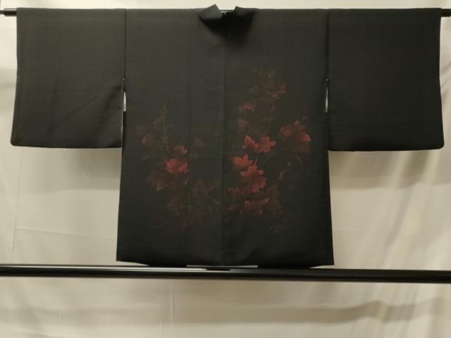 平和屋着物＃羽織　枝花文　黒地　正絹　逸品　CABM0204in